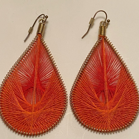 Red & Orange Peruvian Threaded Teardrop Earrings - Picture 4 of 6